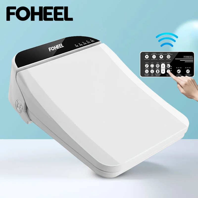 FOHEEL Smart Toilet Seat Bidet Seat Electronic Toilet Seat Air Drying Seat Heating Functions Black Remote Control Square Seat