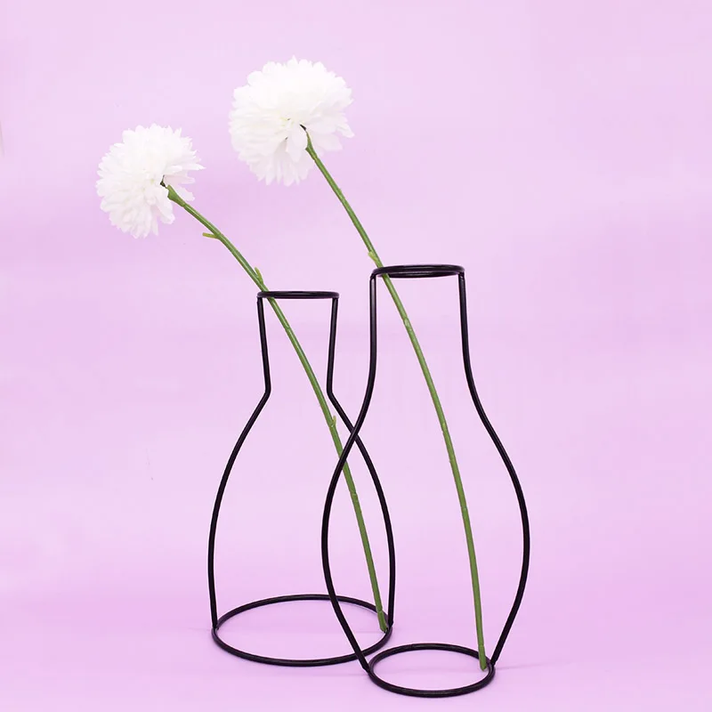 Black Retro Iron Line Table Flowers Vases Nordic Home Decorations Metal Plant Holder Nordic Styles Room Office Flower Vase Decor