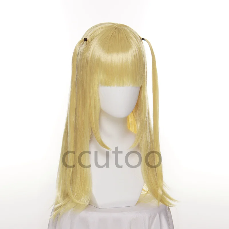 Anime Amane Misa Cosplay Wigs 60cm Long Styled Golden Yellow Heat Resistant Synthetic Hair Wig + Wig Cap