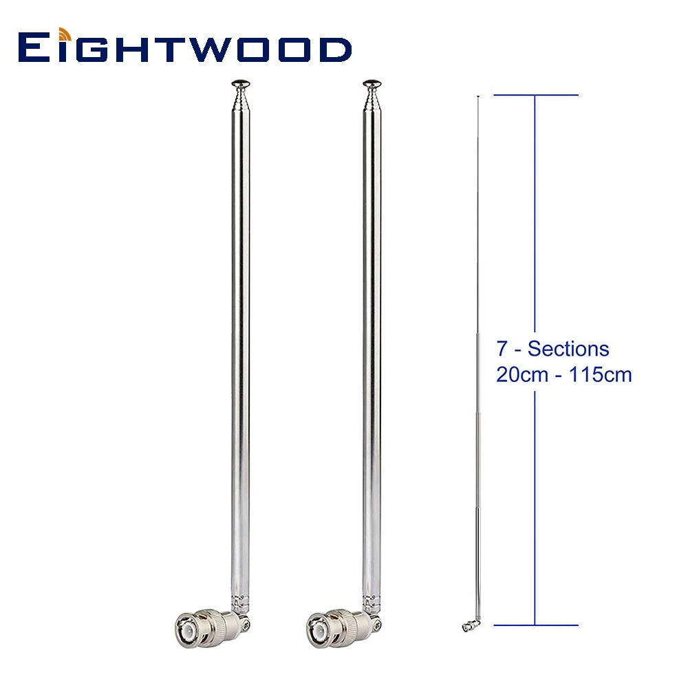 

Eightwood HF VHF UHF 7-Sections 115cm Telescopic BNC Male Antenna for Ham Radio Amateur Mobile Transceiver Pack of 2