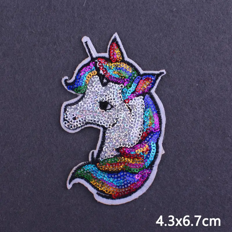 Cartoon Unicorn Heart Sequin Patch Iron On Patches On Clothes Fashion Crown Fruit Sequins Patches For Clothing Decoration Stripe