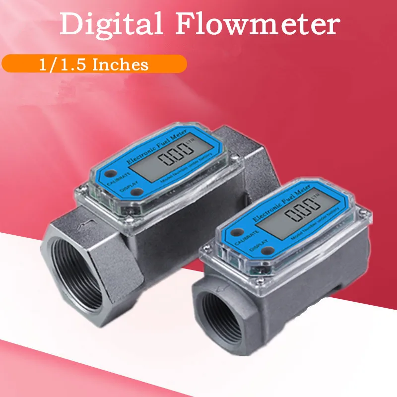 Digital Flowmeter Electronic Liquid Turbine Meter Electronic Diesel Flowmeter1/ 1.5 Inches Fuel Oil Flow Meter