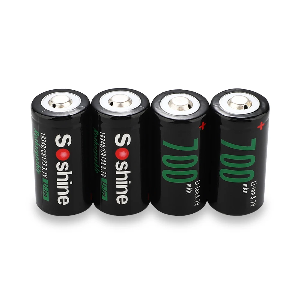 Soshine 4PCS Li-ion RCR123 16340 700mAh 3.7V Rechargeable Battery With Battery Case Storage Box