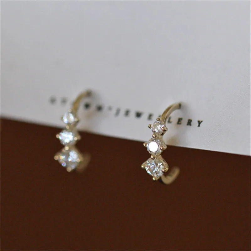925 srebro wersja koreańska proste kolczyki z cyrkonią kobiety romantyczna słodka impreza 14k złota pozłacana biżuteria
