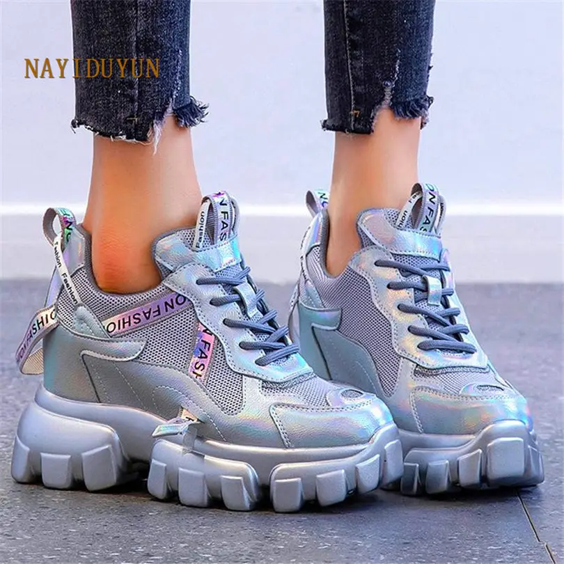 

Women Breathable Fashion Leather Sneakers Platform Wedge Chunky Oxfords High Heels Casual Shoes Walking Party Boots