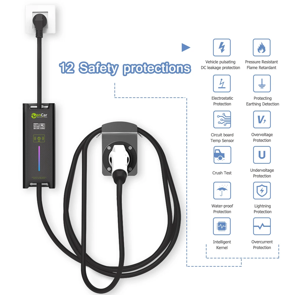 ZENCAR Type 2 IEC 62196 6A-10A  Electric Car Charger Plug T13