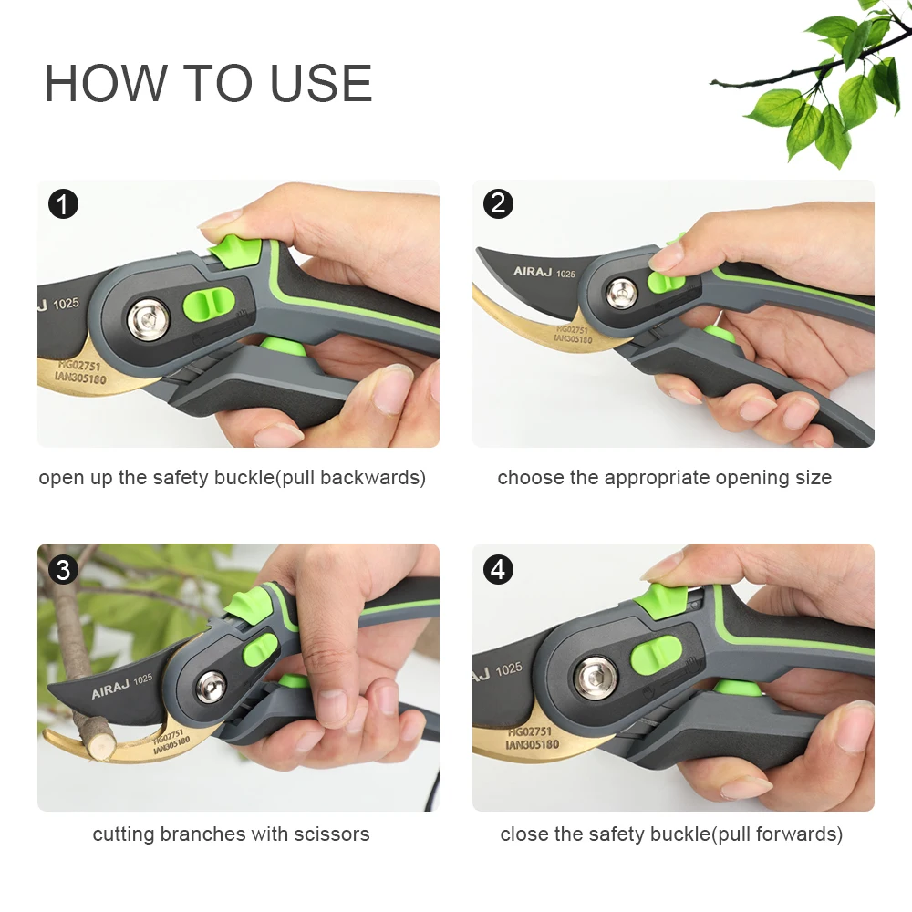 AIRAJ Gardening Pruning Shears Large Opening Fruit Tree ,Flower Pruning Can Cut 24mm Thick Branches with Storage Box