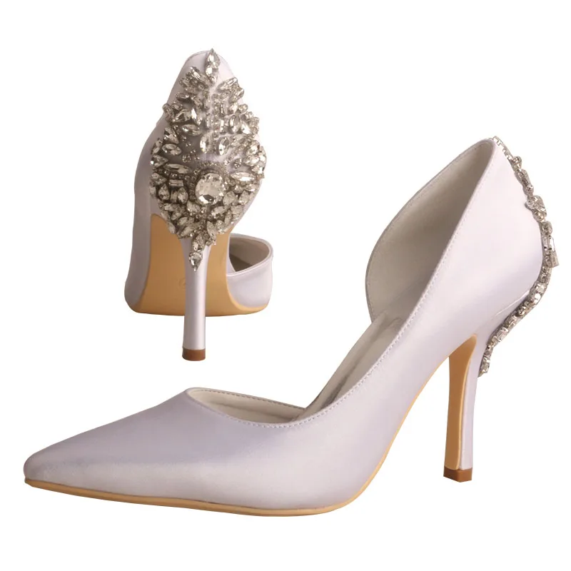 

Luxury Heels Women Famous Brands White Thin Heels for Wedding with Back Crystal Ornament