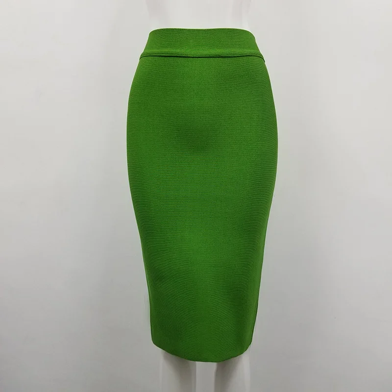 Top Quality ladies skirt  Knee Length black yellow green rayon Bandage Pencil Women Fashion Formal Skirt free shipping