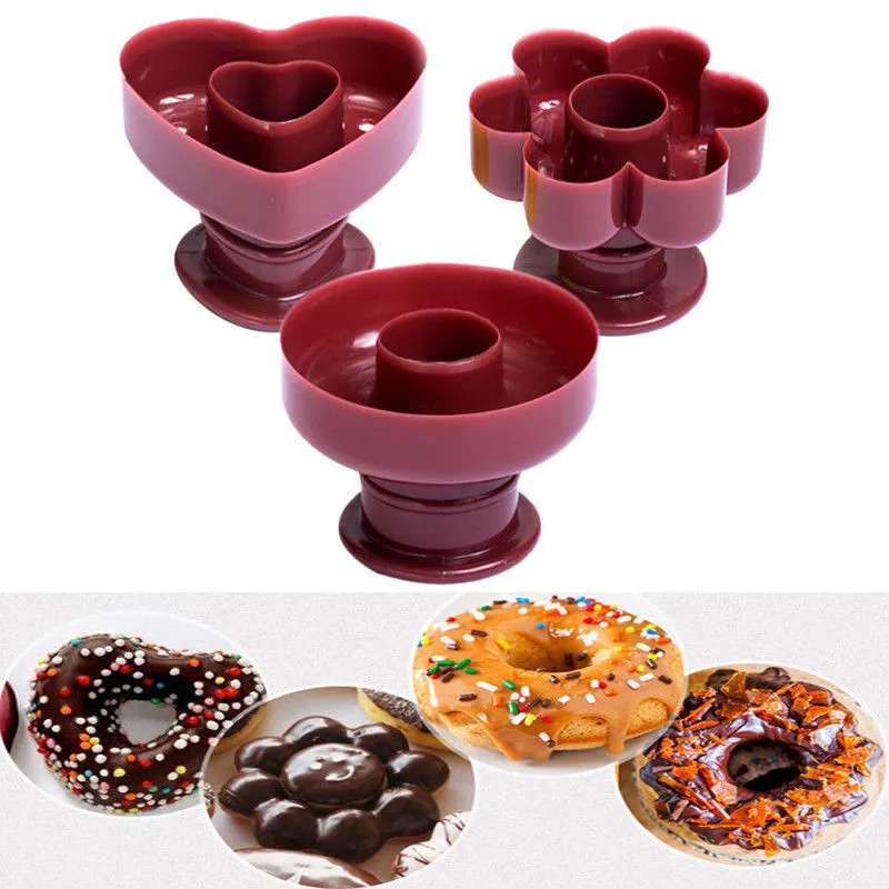 

3Pack/set DIY Donut Mold Plastic Bakery Doughnut Cake Maker Mold Heart Cookie Cutter Kitchen Baking Tool