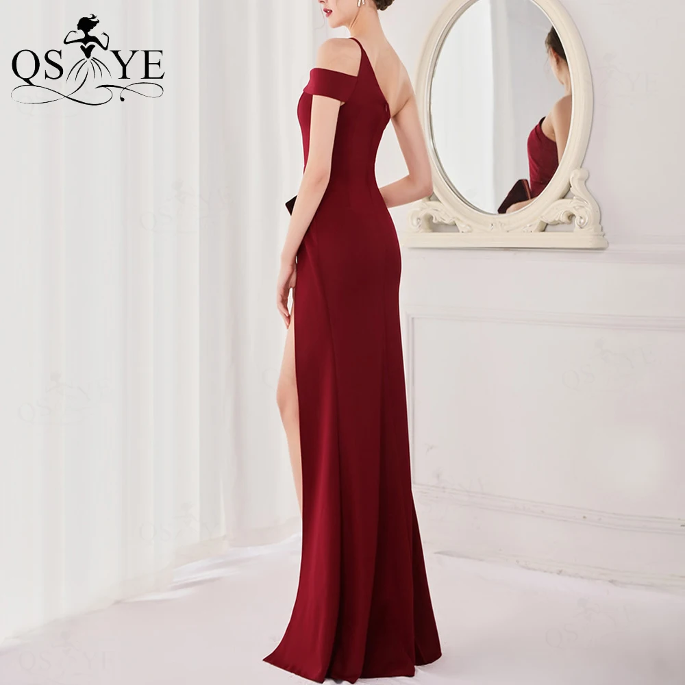 One Shoulder Burgundy Prom Dresses Fit Sexy Split Long Party Gown Dark Red Formal Elegant Mermaid Women Evening Dress Bridesmaid