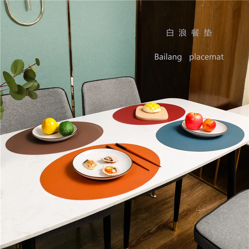 

Oval Simple Solid Color Leather Placemat Waterproof And Oil Proof Insulation Table Mat Bowl Coaster