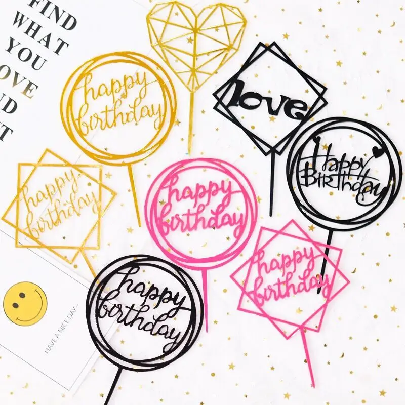 10 Stück 36 Designs Happy Birthday Tortendekoration Rosa Gold Acryl Cake Toppers Baby Shower Kuchen Geburtstagsparty Kuchenflaggen Dekorationen – Detail 8