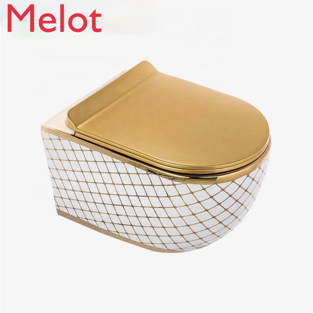 ceramic rimless gold color wall hung toilet bathroom golden design rose gold wall toilet bowl