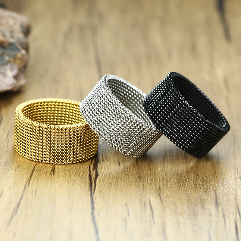 MENS MODERN STAINLESS STEEL MESH BAND RING MESH BAND FOR MEN WOMEN JEWELRY - Image 4