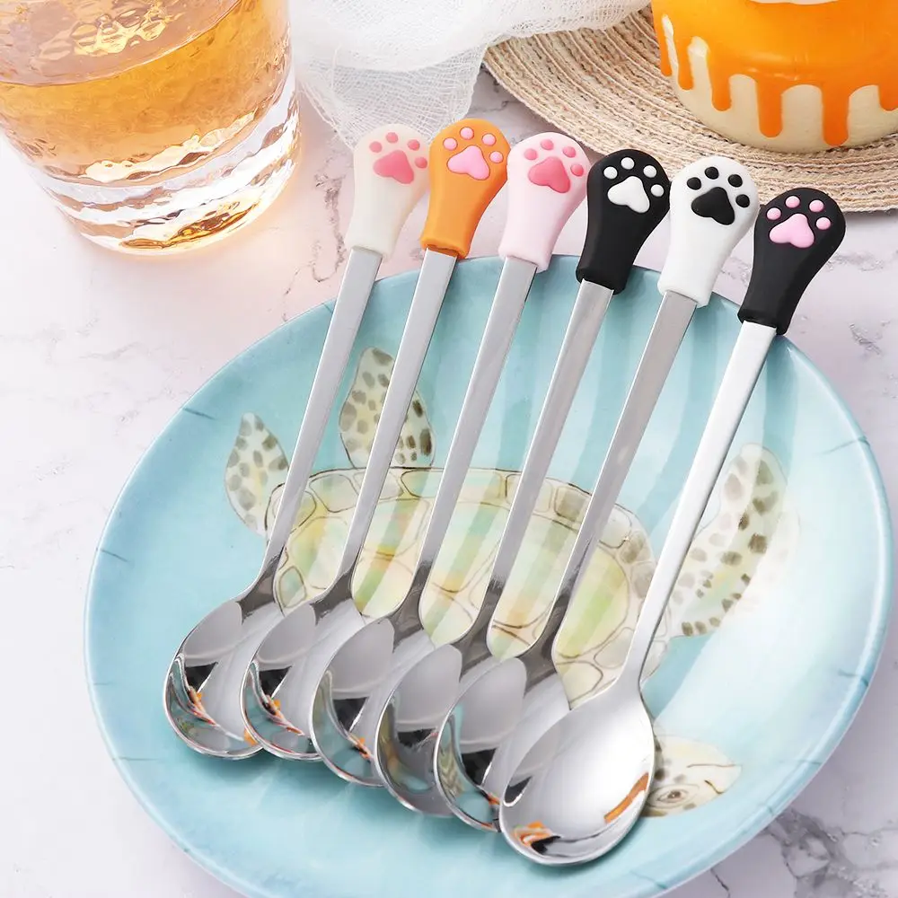 Cute Cartoon Cat Claw Spoon para crianças, aço inoxidável, café, chá, frutas, sobremesa, doces, bebida, agitação, talheres