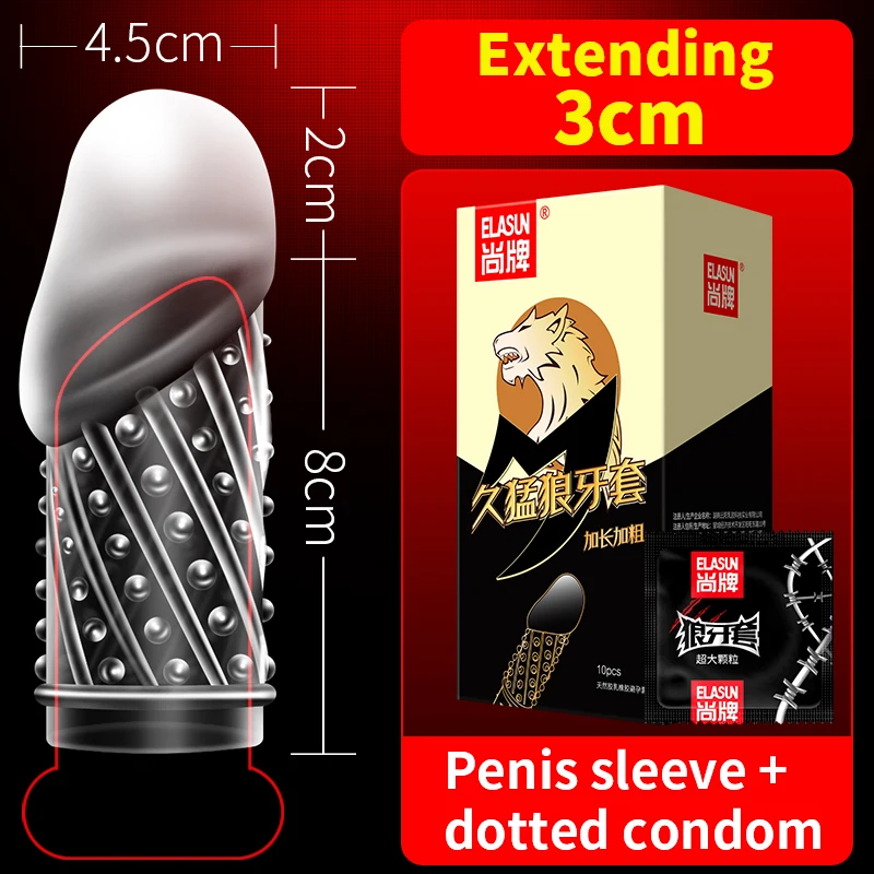 ELASUN 10PCS/Box Super Dotted 3D Large Spike Condom Contraception Penis Sleeve with Crystal Condom Adult Sex Toy High Quality