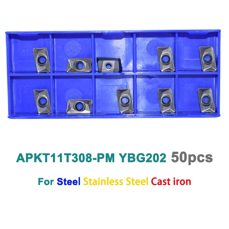 50pcs APKT11T308-PM YBG202 APKT 11T308-PM APKT11T308 cemented carbide milling insert positive inserts