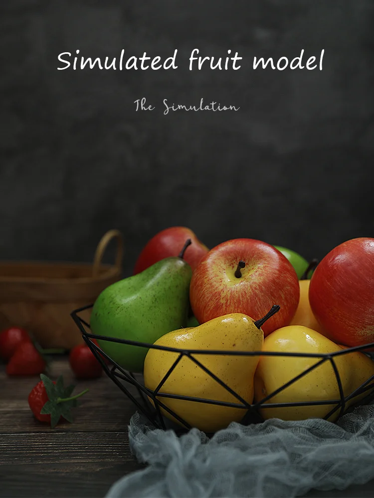 ประดิษฐ์ Fake Cherry Apple Pear จำลองเครื่องประดับหัตถกรรมอาหารสำหรับงานแต่งงานหน้าแรกตกแต่ง Props ถ่ายภาพ