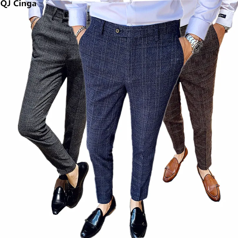 

2023 Men's Casual Business Dress Pants British Style Slim Fit Classic Formal Office Social Pants for Men Wedding Party Trousers