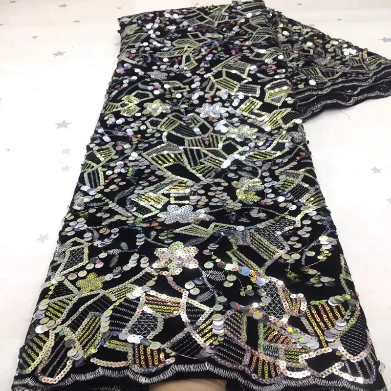 

African French Velvet Lace Fabric High Quality velvet Lace With Mix Colores Sequence Net Lace For Women TS9736