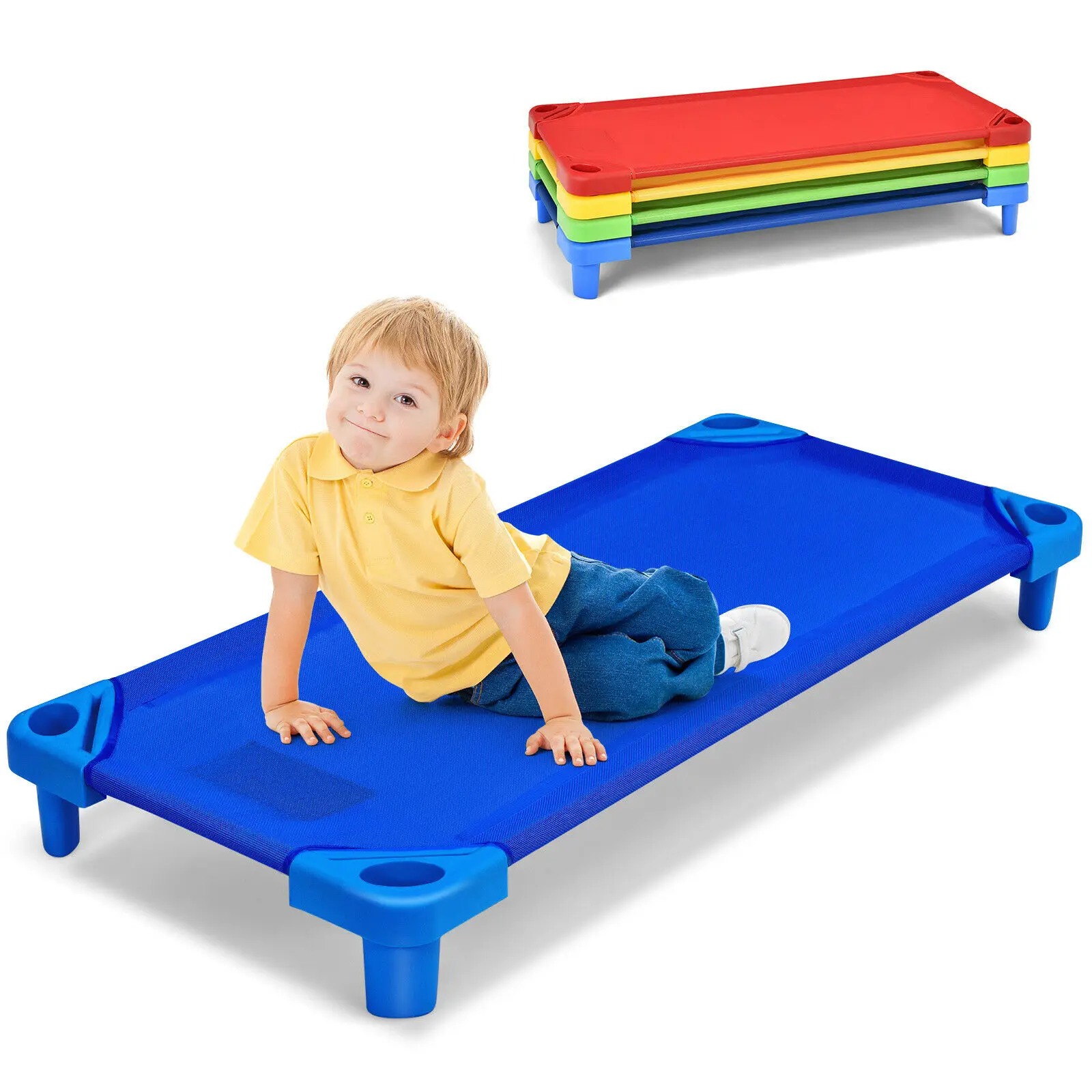 

Babyjoy Pack of 4 Kids Stackable Naptime Cot 51"Lx23"W Daycare Rest Mat Colorful HY10001