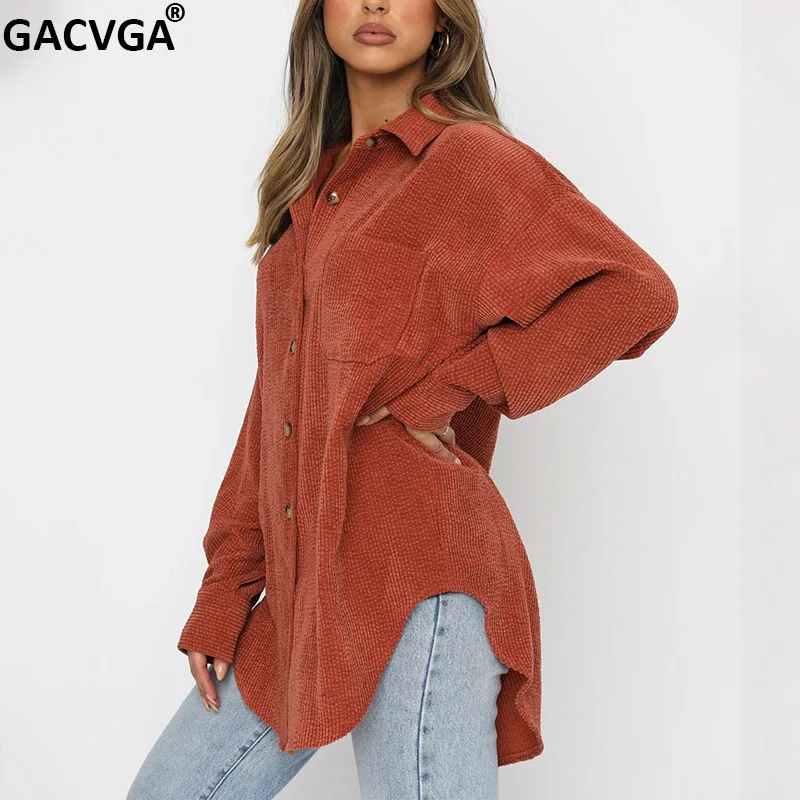 

GACVGA Streetwear Blouses Autumn Winter Loose Long Shirts Vintage Boyfriend Tunics Shirt For Women Casual Tops Blusas Mujer