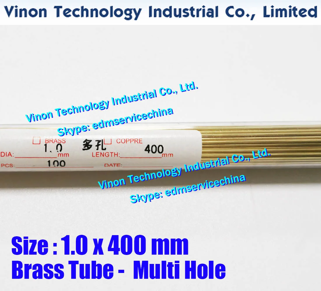 (100PCS/LOT) 1.0x400mm Brass Tube Multihole, Brass EDM Tubing Electrode Multichannel Dia. 1.0 x 400 Long for Electric Discharge