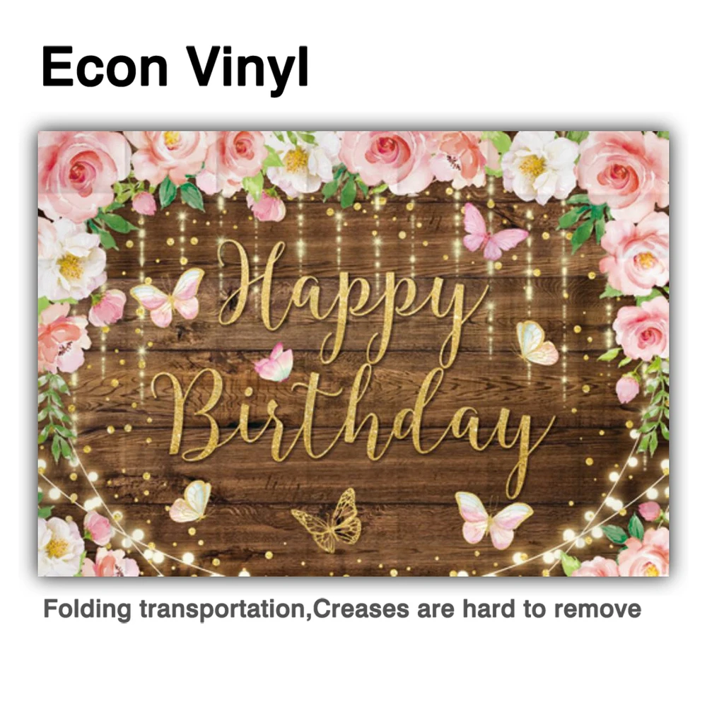 Allenjoy Bữa Tiệc Sinh Nhật Vui Vẻ Nền Gỗ Bướm Hoa Vàng Cho Bé Tây Bé Gái Công Chúa Photophone Phông Nền