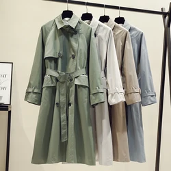 Korea Runway designer 2024 Fall /Autumn Adjustible waist Pockets Maxi Long Trench coat with belt Chic Female windbreaker Classic