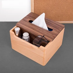 Caja de pañuelos faciales de madera para coche, contenedor de pañuelos en forma de rectángulo, organizador de servilletas y toallas, caja de almacenamiento multifuncional de nogal