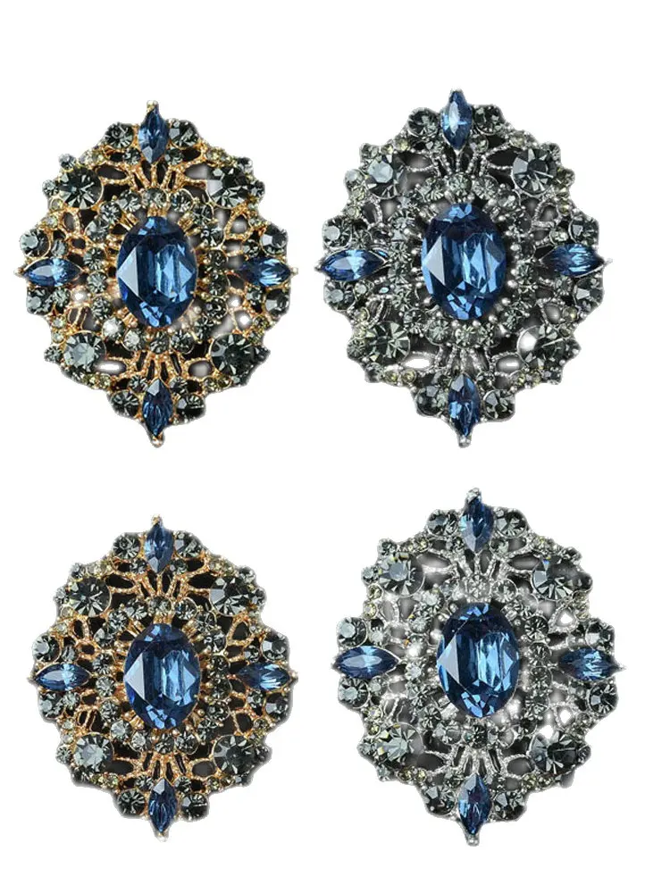 2pcs/lot Blue Rhinestones Buttons Metal Flatback DIY Decorative for Brooch Pin Dress Coat Bag Alloy Badge Wedding Accessories