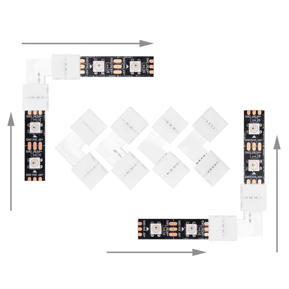 10mm Width Solderless LED Connector 2/3/4/5PIN T/L/X Shape Corner Connector For WS2811 WS2812 3528 5050 RGB Led Strip Light