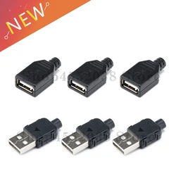 DIY 2Pcs Type A Female USB 4 Pin Plug Socket Connector With Black Plastic Cover USB 2.0 Connect Adapter PCB SDA Data Cable Line