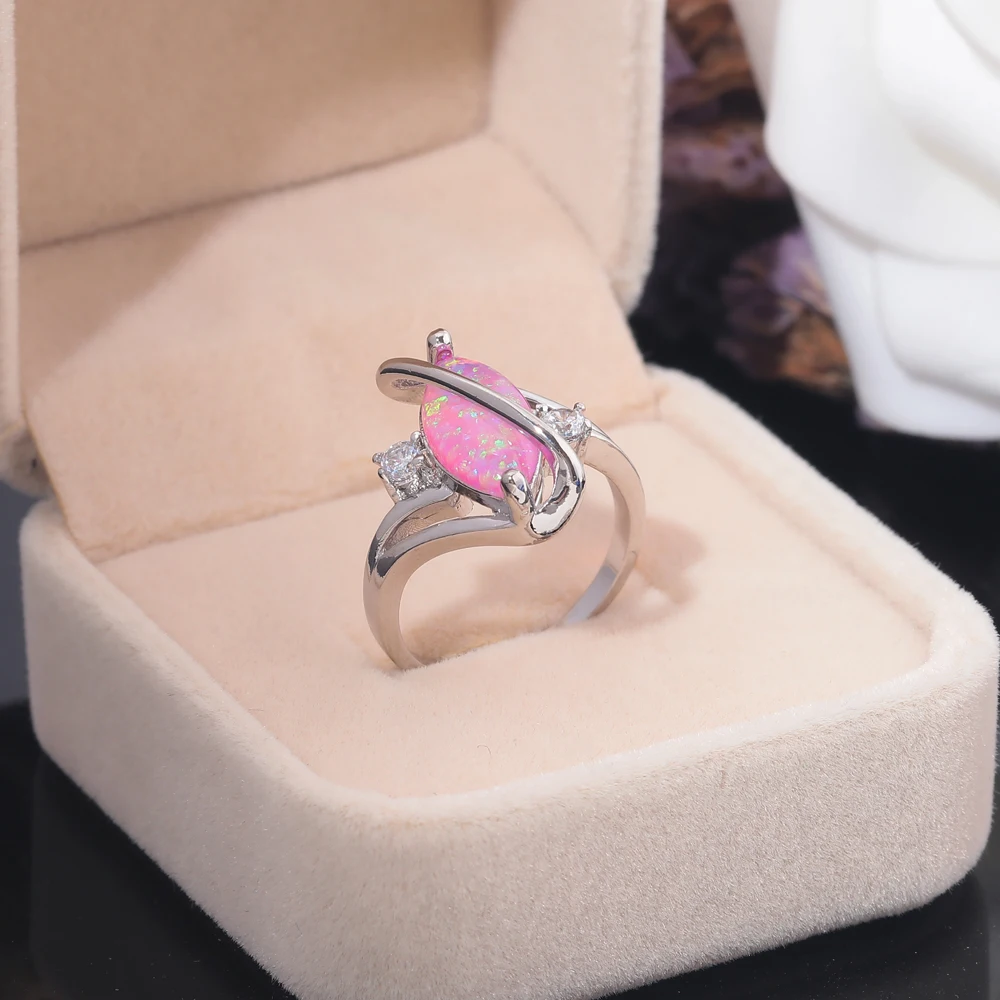 CiNily Created Pink Fire Opal Cubic Zirconia Silver Plated Wholesale Hot Sell for Women Jewelry Ring Size 6-9 OJ7106