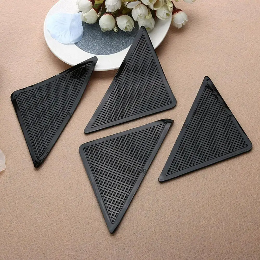 4Pcs Anti Skid Rug Carpet Mat Non Slip Grip Small Corners Triangular Pad Washable Removable Strong Adhesive Stopper Tape Sticker