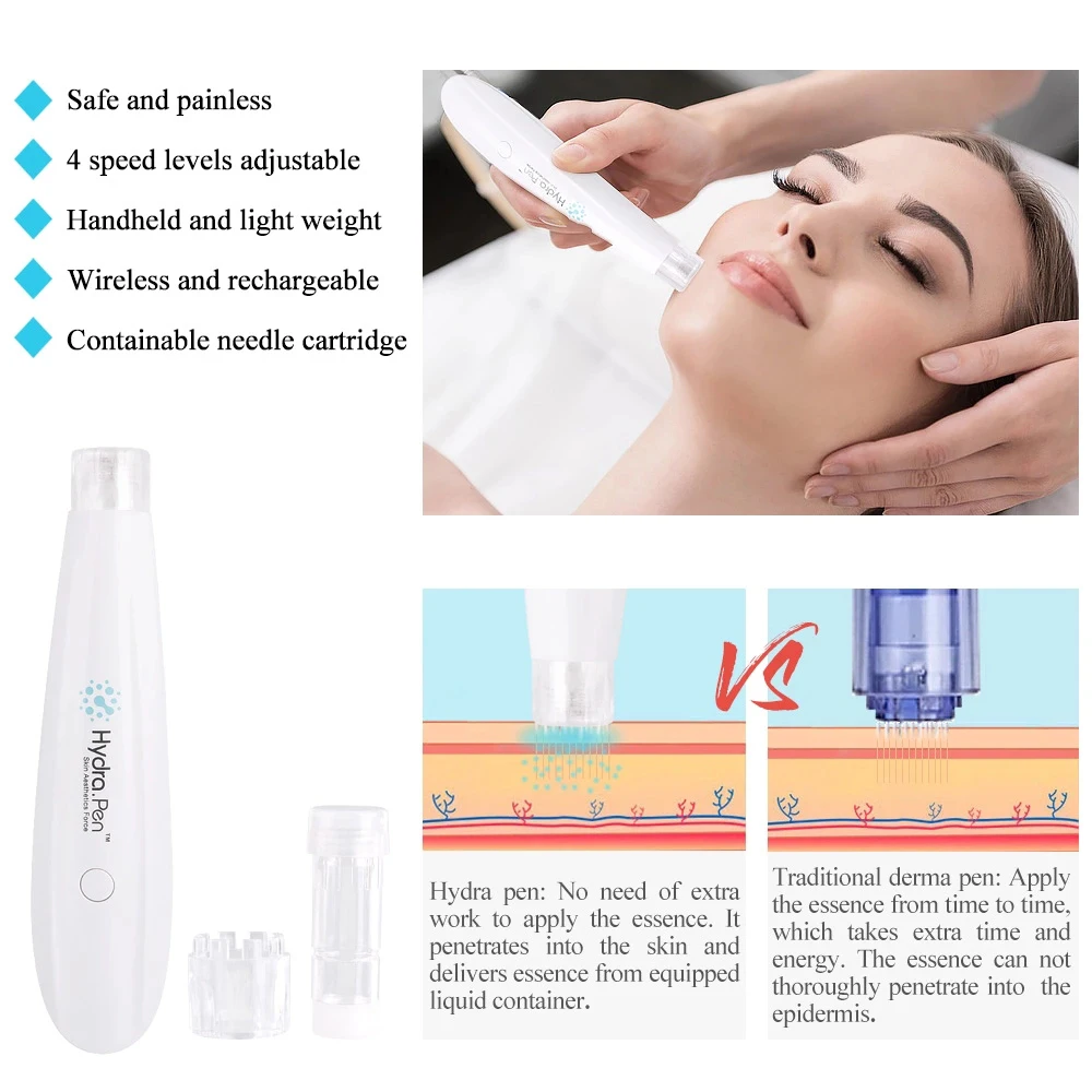 Wireless Hydra Pen H2 Professional Microneedling Pen Hydrapen Hydra Roller Pen Automatic Serum Applicator with 2 Cartridges