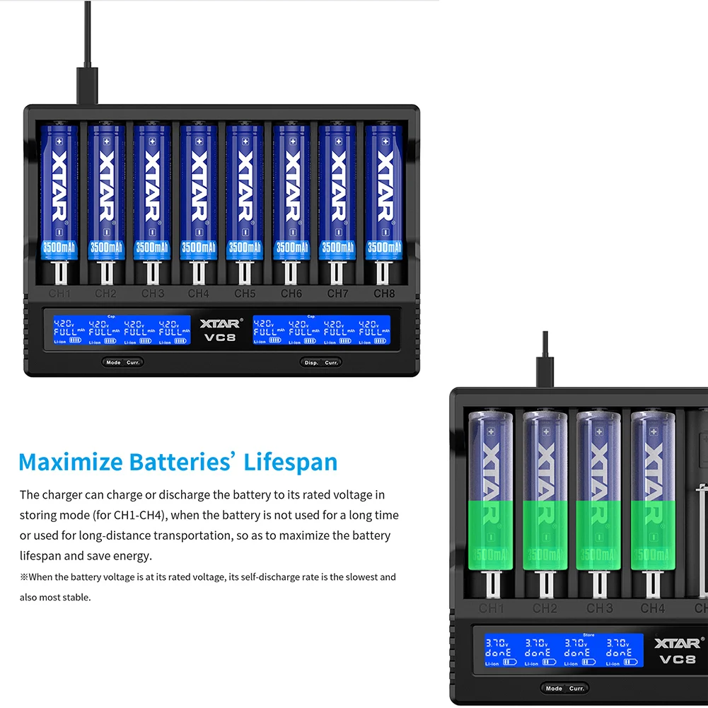 شاحن بطارية بشاشة LCD VC8 من كتلة الطاقة ، شاحن ذكي ذكي لبطارية الليثيوم AA AAA NiMH NiCd ، 8 Bay