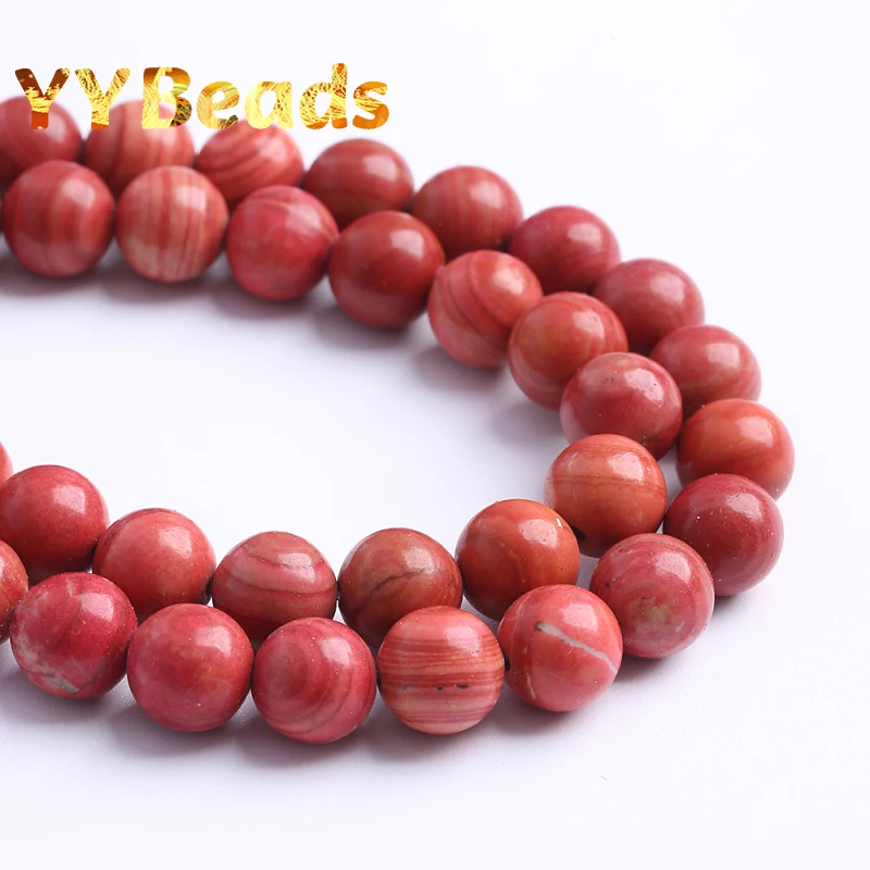 Natural Rose Red Wood Stripes Stone Beads 4 6 8 10 12mm Red Jaspers Round Beads For Jewelry Making DIY Charm Bracelet 15\