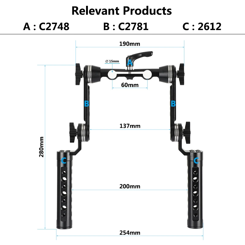 CAMVATE Aluminum Cheese Handgrip Rig With Strengthening ARRI Rosette Magic Arm & 15mm Dual Rod Clamp For DSLR Shoulder Mount Rig