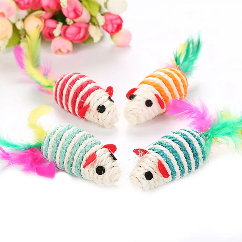 

InteractiveToys For Cats Pet Sisal False Mouse Mice Scratching Playing Toy with Colorful Feather Mini Mouse Cat Toy Pet Products