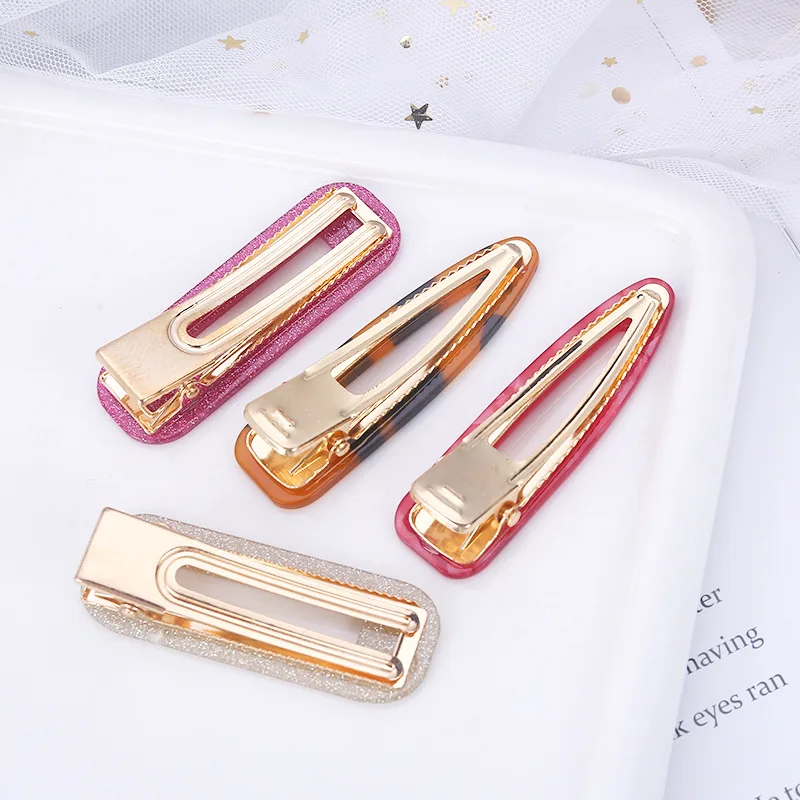 Fashion Hair Clips Women Acrylic Hollow Waterdrop Rectangle Leopard Marble Textured Girls Hair Clips Tin Foil Sequins Headwear