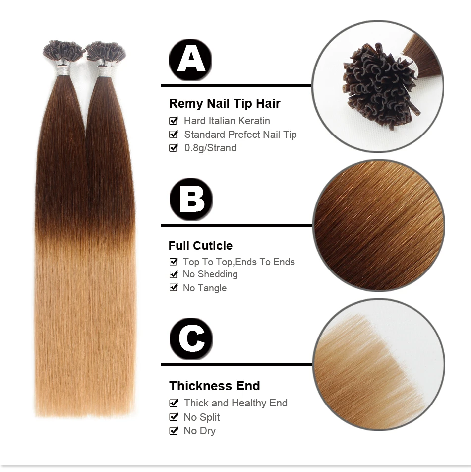 FOREVER HAIR U/I-Tip Nano Ring Remy Human Hair Extensions T Color Silky Straight Professional Salon Fusion Colorful Hair Style