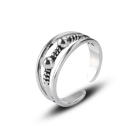 Women Unique Adjustable Opening 925 Sterling Silver Finger Ring Retro 3layers Carved Toe Ring Beach Foot Jewelry