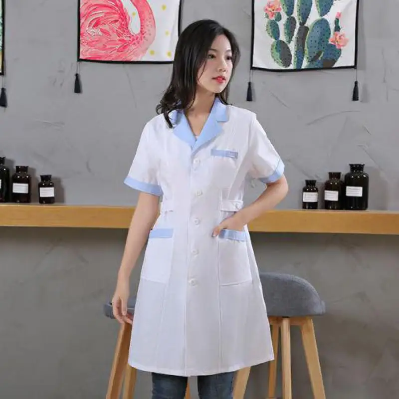 Pink White 3 Style Lab Uniform For Women Uniforms Work Wear Pharmacy White Coat Costume Female Spa Beauty Salon Long Jacket Gown