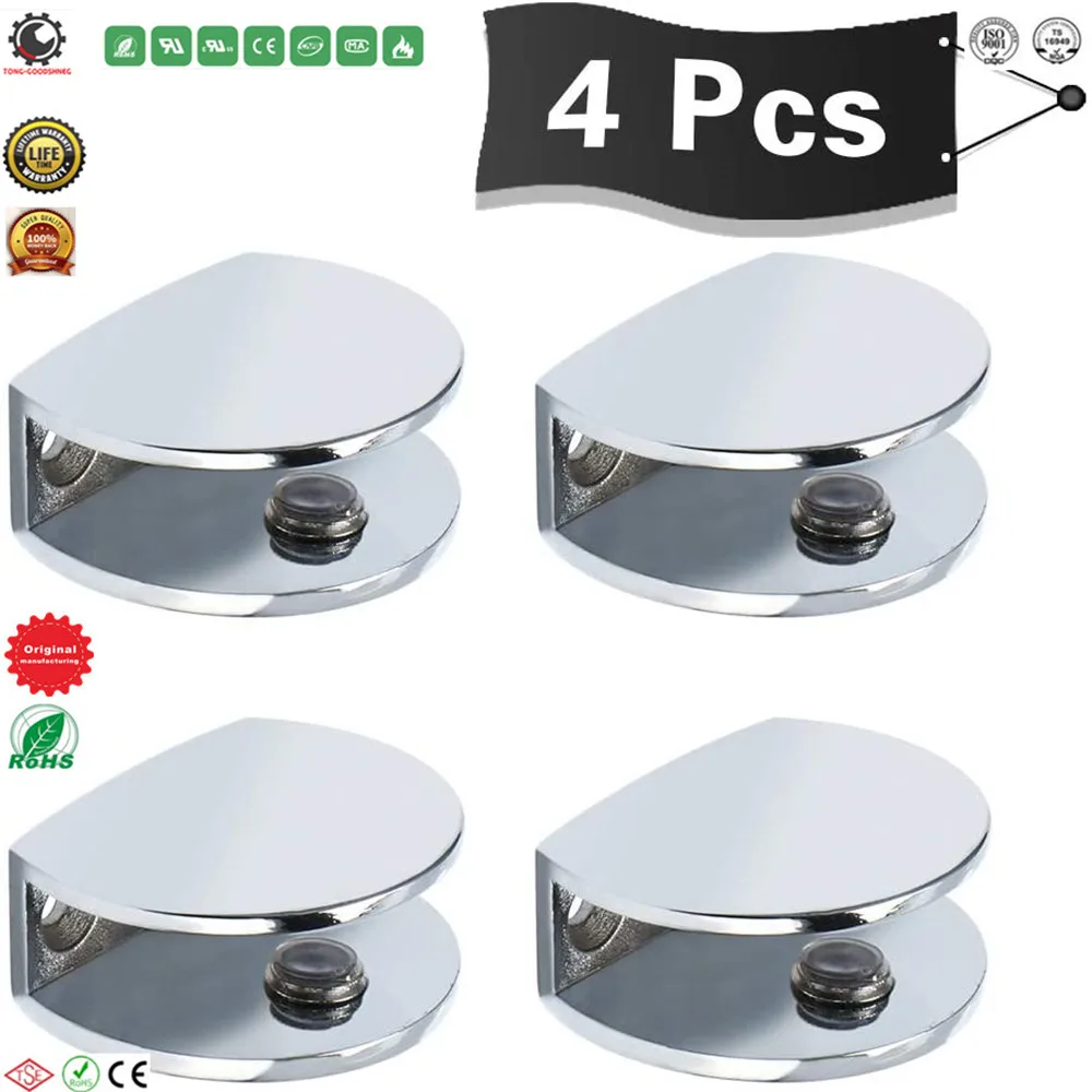 

4 Pcs Adjustable Frameless Rectangle Glass Shelf Bracket Holder Heavy Duty Clamp Shelf Clip,Hardware Shelf Brackets Supports