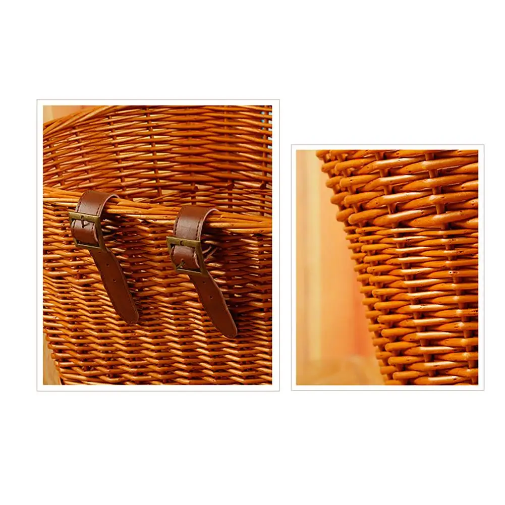 MTB Road Bike Basket With Leather Belt Bicycle Front Basket Natural Wicker Rattan Bike Storage Basket accesorios para bicicletas