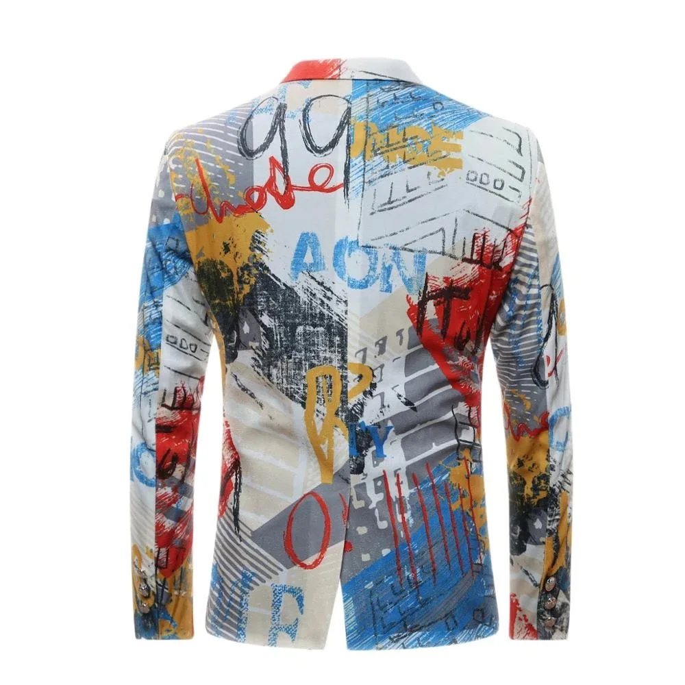 Graffiti Print Casual Suit Coat Tide Male Singer Stage Performance Blazers Host Tuxedo Jacket Stage Costume Euro Plus Size