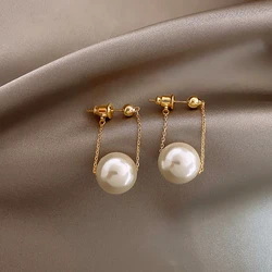 stainless steel Simple Elegant Small Pearl Pendant Earrings For Woman Fashion Jewelry Party Ladies' Unusual Dangle Earrings Acce