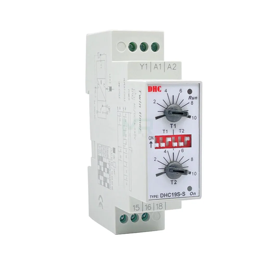 DHC19S-S Double Set Repeat Cycle DIN Rail Mouting Time Relay AC/DC24-240V Input Timer